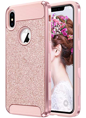 Product Cover ULAK iPhone Xs Max Case, Sparkly Glitter Bling Slim Shockproof Protective Shiny Girl Women Faux Leather Soft TPU Bumper & Hard PC Phone Cover for Apple iPhone Xs Max 6.5