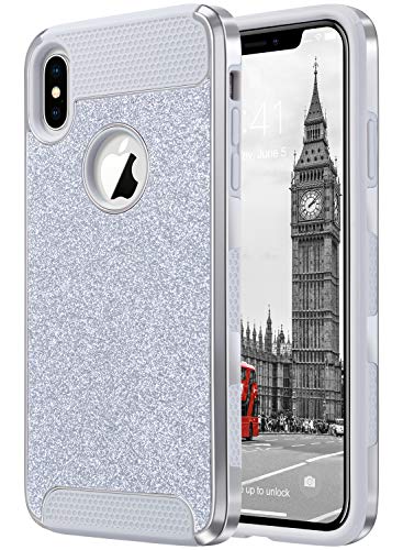 Product Cover ULAK iPhone Xs Max Case, Bling Sparkly Slim Shockproof Protective Hybrid Scratch Resistant Hard Back Cover Shock Absorbent TPU Bumper Case for iPhone Xs Max 6.5 inch, Silver Glitter