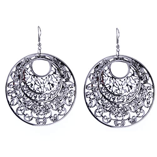 Product Cover Myhouse Retro Carved Pattern Three Layer Openwork Big Earrings for Women Girls Charm Accessories, Black