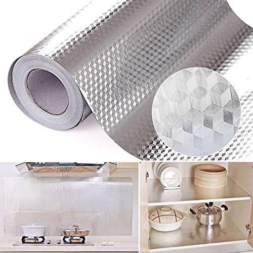 Product Cover SuzSan Kitchen Wallpaper Stickers, Self Adhesive Kitchen Aluminum Foil Stickers Oil Proof Waterproof Kitchen Stove Sticker -15.6 x117inch