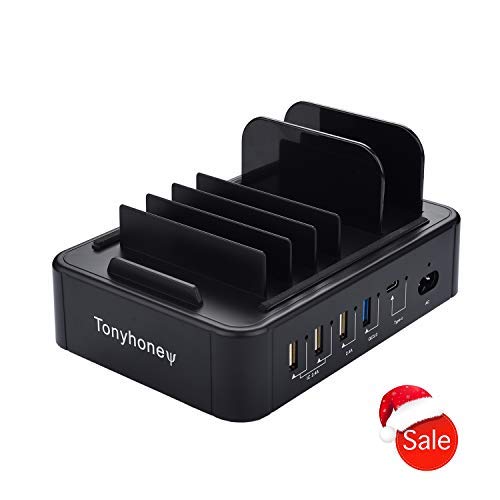 Product Cover Tonyhoney Smart QC 3.0 Charging Station Universal 5 Ports 60W 12A Multiple Devices for Smartphones Bluetooth Headphones Portable Speaker Power Bank Fibit Pod Camera Pad Smart Watch All Cell phones & T