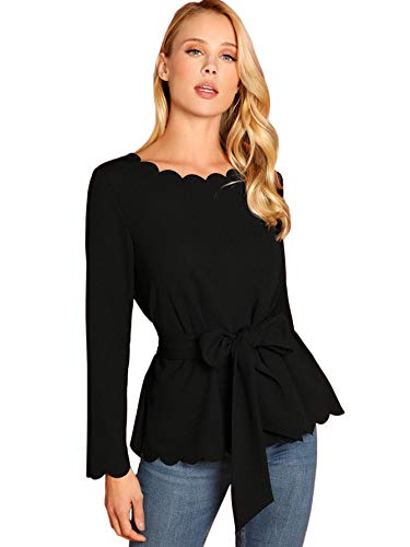 Product Cover Romwe Women's Bow Self Tie Scalloped Cut Out Elegant Office Work Tunic Blouse Top