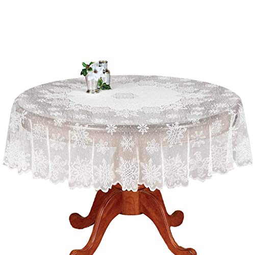 Product Cover Transer- Table Cloth, Christmas Snowflake Table Cover White Vintage Lace Tablecloth Home Party Xmas Decor (White, Round - 70 Inches)