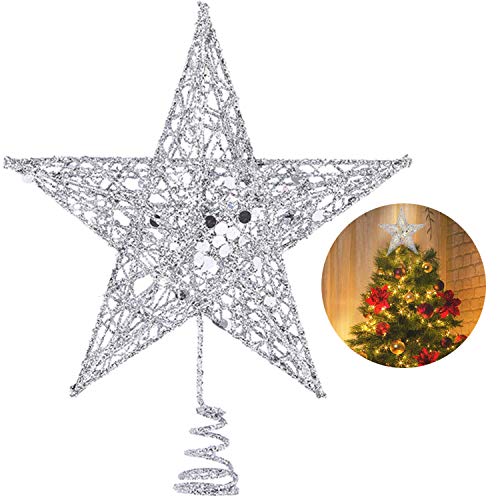 Product Cover Christmas Tree Star Topper, 10 Inch Xmas Tree Topper Star Christmas Decoration Glittered Tree-top Star for Christmas Tree Ornament Indoor Party Home Decoration