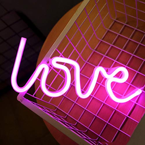 Product Cover LED Neon Signs for Wall Decor,USB or Battery Operated,Night Lights Lamps Art Decor,Wall Decoration Table Lights,Decorative for Home Party Living Room (Love - Pink)