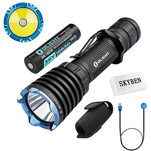 Product Cover Olight Warrior X 2000 Lumen Cree XHP35 NW LED Rechargeable Tactical Flashlight, with Magnetic Charging Cable, 18650 Battery and SKYBEN Battery Case