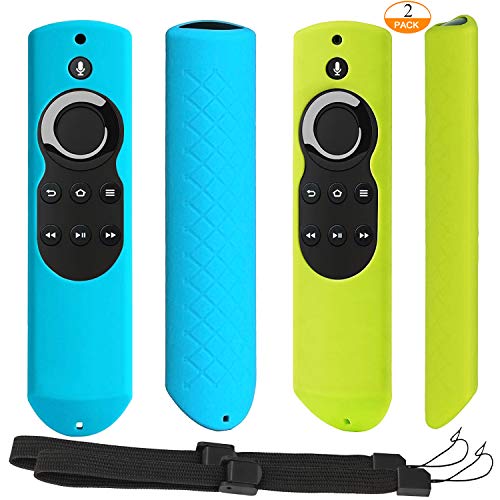 Product Cover [2 Pack] Anti-Slip Shockproof Silicone Remote Case Cover with Lanyard for Fire TV with 4K Alexa Voice Remote (2017 Edition) (2nd Gen) / Fire TV Stick Alexa Voice Remote (Green + Turquoise)