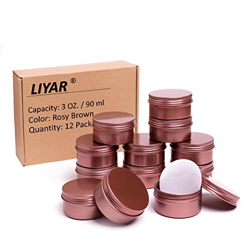 Product Cover TMO 3 Ounce Tins Cans 3 Oz. Tins Containers Round Tins Metal with Lids Aluminum Metal Containers Metal Tins Jars for Balm,Candy,Salve,Candles,Pack of 12(Rosy Brown)