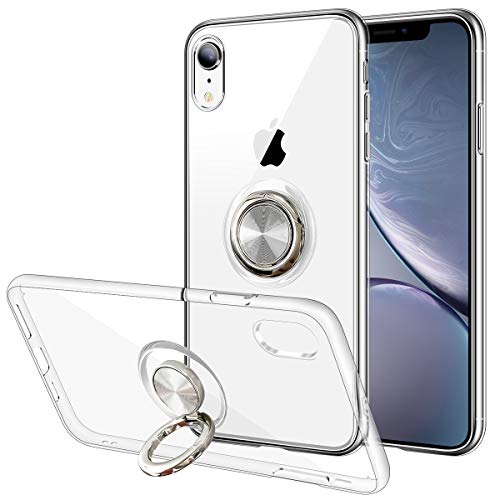 Product Cover Vofolen Clear Cover for iPhone XR Case Ring Holder Kickstand Rotational Clip Holster Rugged TPU Rubber Bumper Armor Flexible Soft Slim Fit Protective Shell Translucent Thin Case for iPhone XR (White)