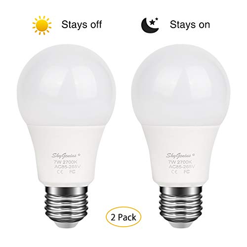 Product Cover Dusk to Dawn LED Light Bulb 7W E26/E27 2700k Warm White, Sensor Light Bulb with Photo Sensor, Automatic On & Off for Outdoor Front Back Porch, Yard, Patio, Garage, Garden Security Lighting(2 Pack)