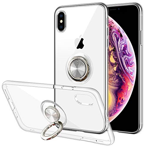 Product Cover Vofolen Clear Cover for iPhone XS Max Case Ring Holder Kickstand Rotational Clip Holster Tough Bumper Armor Flexible Soft TPU Rubber Slim Protective Shell Translucent Thin Case for iPhone XS Max White