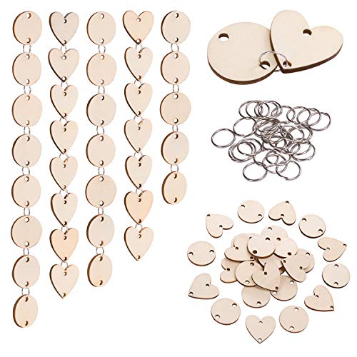 Product Cover Favide 400 Pieces in Total, Wooden Circles Wooden Heart Tags with Holes and 12 mm Rings for Birthday Boards, Valentine, Chore Boards, Arts and Crafts
