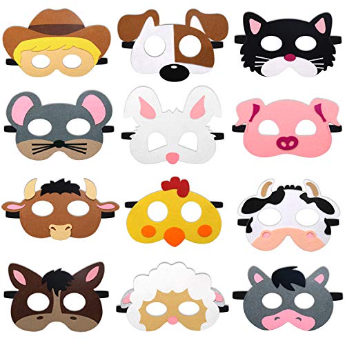 Product Cover CiyvoLyeen Farm Animal Party Masks Barnyard Animal Felt Masks for Petting Zoo Farmhouse Theme Birthday Party Favors Kids Costumes Dress-Up Party Supplies(12 Pieces)