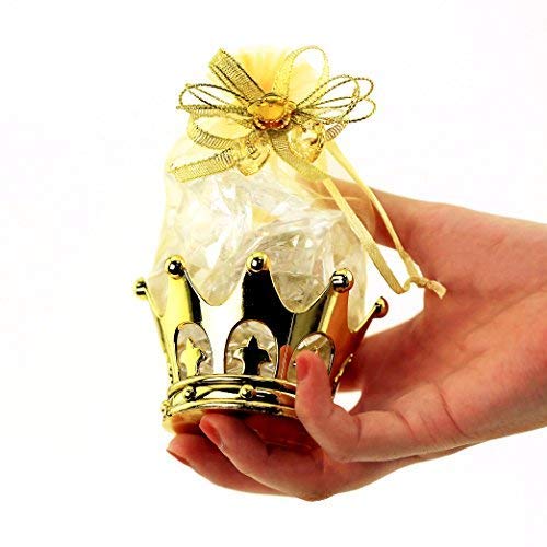 Product Cover JCHB 48PC Gold Crown Pouch, for Party Favors, Table Decoration, Wedding, Birthday, Baby Shower