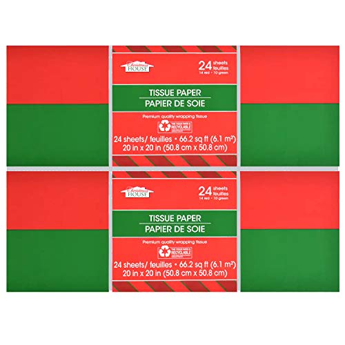 Product Cover 24 Red & Green Christmas Tissue Paper (Solid Colors) (48 Sheets (Red & Green))