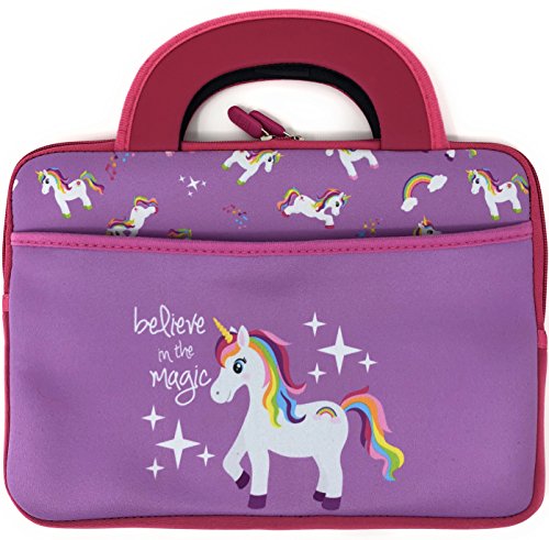 Product Cover Universal Travel Portable 10 inch Case Kids Activity Bag Girl Boy Will fit HD 8 Kids Edition Tablet Sleeve Handle Neoprene Portfolio Briefcase Pocket Fire 7 (Purple Unicorn)