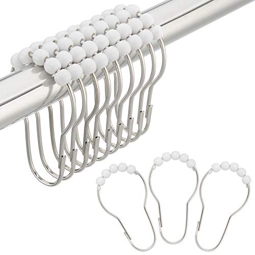 Product Cover Amazer Shower Curtain Hooks Rings, Stainless Steel Shower Curtain Rings and Hooks for Bathroom Shower Rods Curtains-Set of 12-White