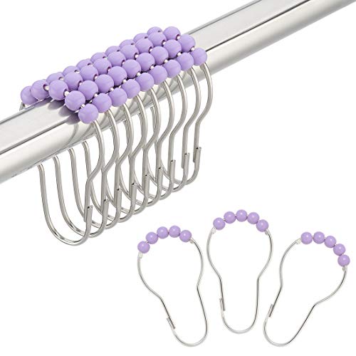 Product Cover Amazer Shower Curtain Hooks Rings, Stainless Steel Shower Curtain Rings and Hooks for Bathroom Shower Rods Curtains-Set of 12-Purple
