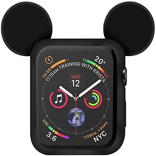 Product Cover Lovely Cartoon Mouse Ears TPU Protective Cover for I Watch 40mm and 44mm, Anti-Scratch Soft Silicone Protector Bumper Frame Protective Case for iWatch Series 4 Girls Boys (Black, 44mm)