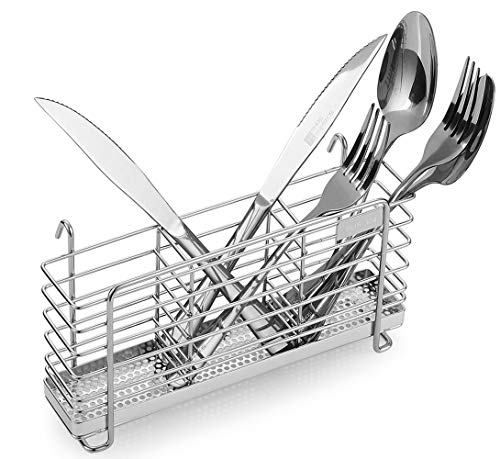 Product Cover Sturdy 304 Stainless Steel Utensil Drying Rack Basket Holder with Hooks 3 Divided Compartments, Rust Proof, No Drilling