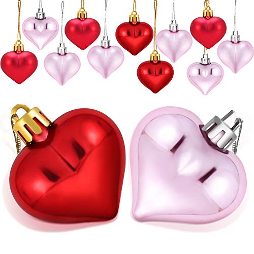Product Cover Boao 24 Pieces Heart Shaped Ornaments Valentine's Day Heart Ornament for Valentine's Day Decoration, 2 Styles(Pink, Red)