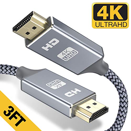 Product Cover HDMI Cable 3FT - Braided Cord - 4K HDMI 2.0 Ready - High Speed - Gold Plated Connectors - Ethernet/Audio Return Channel - Video 4K UHD 2160p, HD 1080p, 3D - Xbox Playstation PS3 PS4 PC Apple TV