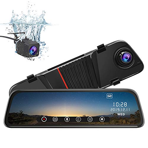 Product Cover junsun Mirror Dash Cam Front and Rear, 10 Inch Touch Screen Front 1080P Rear View 1080P Dual Lens 170 Degrees Wide Angle with Backup Camera G-Sensor Parking Monitor Night Vision