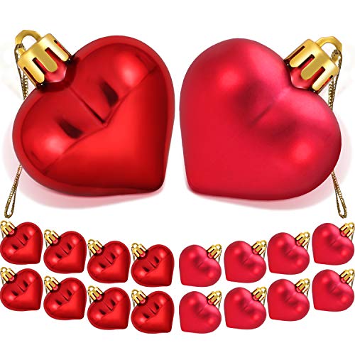 Product Cover TecUnite 36 Pieces Heart Baubles Heart Shaped Decorations Valentine's Day Matt Heart Ornament for Home Party Decor, 2 Types (Red)
