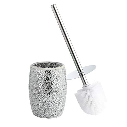 Product Cover Whole Housewares Bathroom Accessories Toilet Brush Set - Toilet Bowl Cleaner Brush and Holder (Silver)