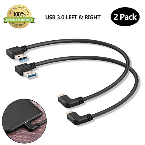 Product Cover USB C 90 Degree Right Angle Cable Extension USB 3.0 Type c Cable Left & Right Angle Male for Data Sync and Charging by Oxsubor(1ft)(2 Pack)