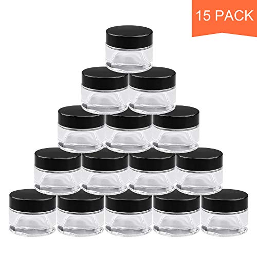 Product Cover Encheng 15Pack of 2 oz Clear Round Glass Jars, with Inner Liners and Lids, Empty Cosmetic Containers,Cream jars ... ...