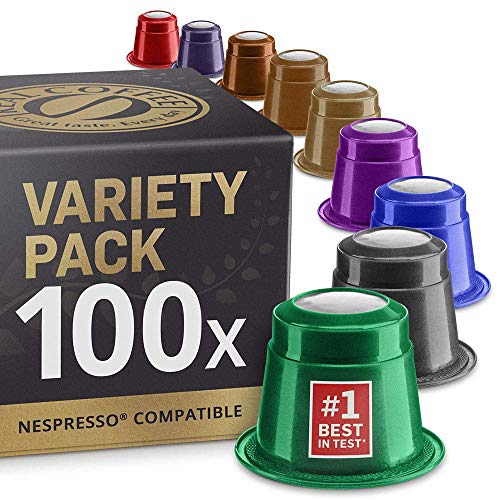 Product Cover Mixed Variety Pack: 100 Nespresso Compatible Capsules. Organic/Fairtrade Nespresso Capsules. 9 Different Varieties.