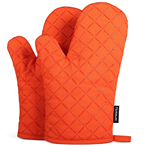 Product Cover Homever Oven Mitts with Silicone, Heat Resistant to 464° F, Recycled Cotton Infill, Flexibility Non-Slip Kitchen Oven Gloves for Baking and Kitchen, 1 Pair (Orange)