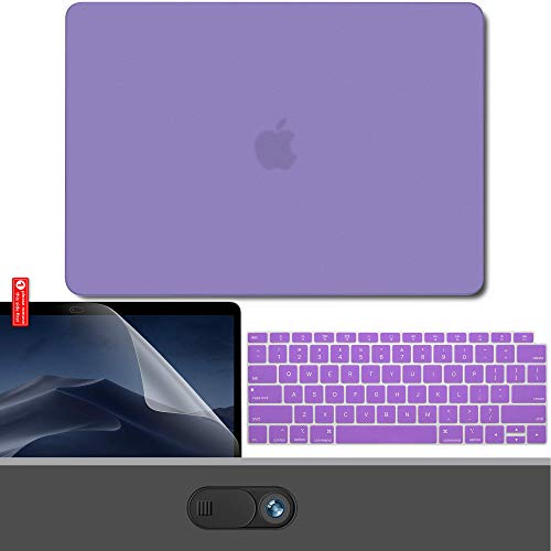 Product Cover GMYLE GMYLE MacBook Air 13 Inch Case A1932 2018 Compatible Touch ID Retina Display 4 in 1 Bundle, Hard Shell, Privacy Webcam Cover Slide, Screen Protector and Keyboard Cover Set - Lavender Purple