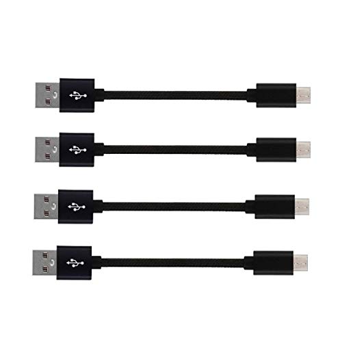 Product Cover Short Micro USB Cable [4 Pack 8 inches], YBHMO Short Nylon Braided High Speed USB to Micro USB Charging Cables Compatible Android Device -Black