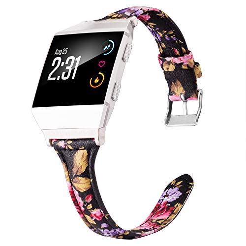 Product Cover Wearlizer Leather Band Compatible for Fitbit Ionic Bands Women Men, Genuine Leather Band Bracelet Compatible with Fitbit Ionic Small Large Flower