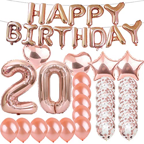 Product Cover Sweet 20th Birthday Decorations Party Supplies,Rose Gold Number 20 Balloons,20th Foil Mylar Balloons Latex Balloon Decoration,Great 20th Birthday Gifts for Girls,Women,Men,Photo Props