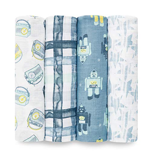 Product Cover Aden by aden + anais Swaddle Blanket | Muslin Blankets for Girls & Boys | Baby Receiving Swaddles | Ideal Newborn Gifts, Unisex Infant Shower Items, Toddler Gift, Wearable Swaddling Set, Retro