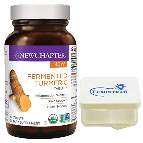 Product Cover New Chapter Organic Turmeric Supplement - Fermented Turmeric Tablet for Brain, Heart and Inflammation Support - 96 ct Bundle with a Lumintrail Pill Case
