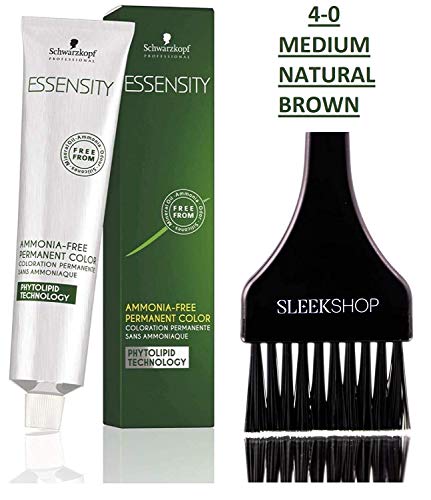 Product Cover Schwarzkopf ESSENSITY Ammonia-Free PERMANENT HAIR COLOR (with Sleek Tint Applicator Brush) Haircolor with Phytolipid Technology (4-0 Medium Natural Brown)