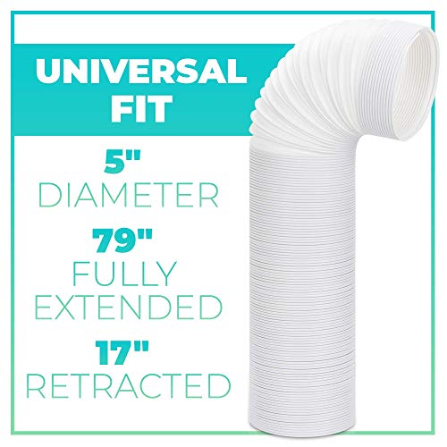 Product Cover Portable Air Conditioner Exhaust Hose - 5in Diameter, 79in Extended - Universal Fit AC Tube - Counter Clockwise Threads Air Conditioner Hose - Portable AC Exhaust Hose