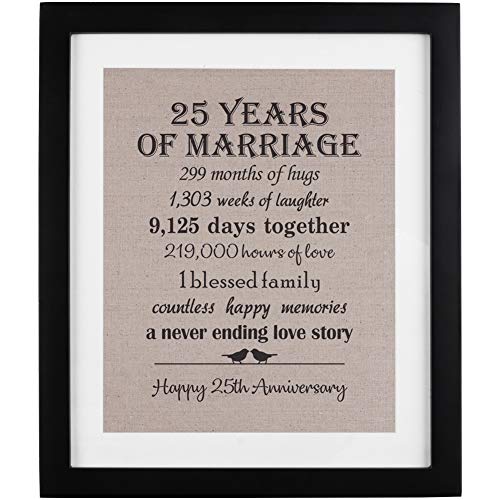 Product Cover 25th Anniversary Gifts Burlap Print with Frame, 25 Year Wedding Anniversary Gifts for Women Or Men, Silver Anniversary Gifts
