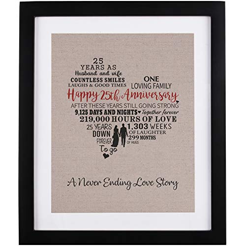 Product Cover 25th Wedding Anniversary Gift Burlap Print with Frame, 25th Anniversary Gifts for Couple, 25th Anniversary Frame for Husband and Wife