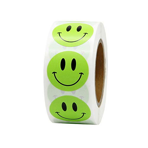 Product Cover Hcode 1 inch Smiley Face Stickers Roll Happy Face Stickers Circle Dots Paper Labels Reward Stickers Teachers Stickers 500 Pieces per Roll (1