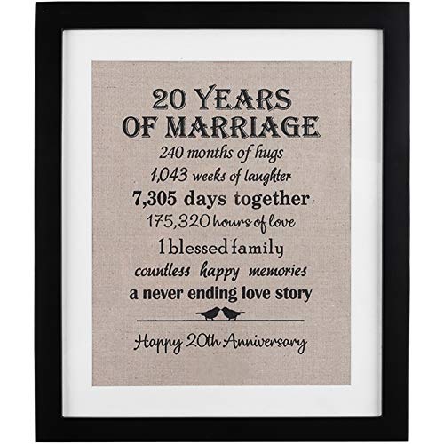 Product Cover 20th Anniversary Love Birds Burlap Print with Frame, 20 Year Wedding Anniversary Gifts, 20th Anniversary Gifts for Couple, 20th Anniversary Gift for Wife