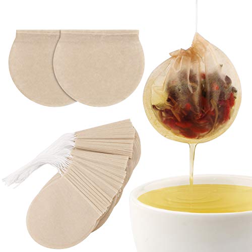 Product Cover Tea Filter Bags, 300pcs Disposable Empty Tea Bags Tea Infuser Drawstring Teabags Safe Natural Material Tea Bags for Loose Leaf Herbs Teas, Round Shape