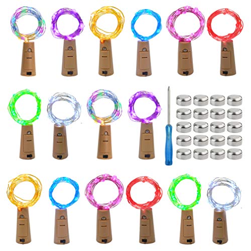 Product Cover mifengda 16 Pack Bottle Lights 8 Color Cork Shaped 20 Micro LEDs String Lights Battery Powered Copper Wire Lights Artificial Cork Wine Bottle Fairy Lights (2m/7.2ft)+20Pcs Extra Batteries
