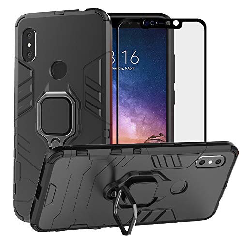 Product Cover BestAlice for Xiaomi Redmi Note 6 Pro Case/Redmi Note 6 Case, Hybrid Heavy Duty Protection Shockproof Defender Kickstand Armor Case Cover Tempered Glass Screen Protector，Black