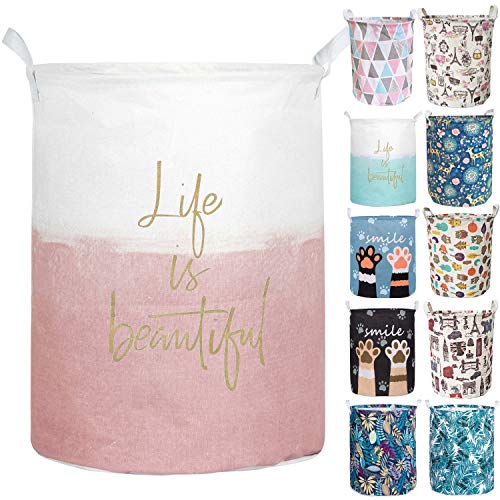 Product Cover Aouker Merdes 19.7'' Waterproof Foldable Laundry Hamper, Dirty Clothes Laundry Basket, Linen Bin Storage Organizer for Toy Collection (Life Pink)