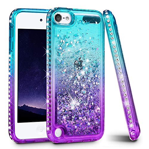 Product Cover iPod Touch 5 6 7 Case, iPod Touch Case 5th 6th 7th Generation for Girls, Ruky Quicksand Series Glitter Flowing Liquid Floating Bling Diamond Flexible TPU Cute Case for iPod Touch 5 6 7 (Teal Purple)